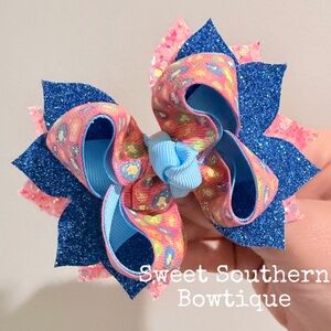 Bright Leopard Boutique Hair Bow With Glitter Tails